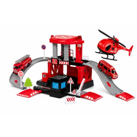 Garage Play Set - Tűzoltó állomás játékkészlet 4 járművel (46db-os)