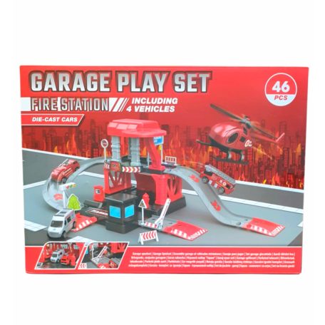 Garage Play Set - Tűzoltó állomás játékkészlet 4 járművel (46db-os)
